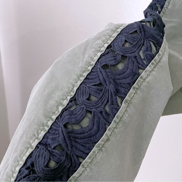 Olive Green Cropped Lace Side Pants - Picture 2 of 4